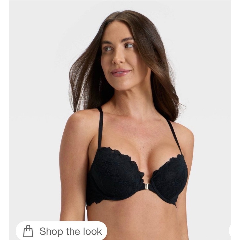 Auden Lace Front Close Push Up Plunge Bra 40DD Black NEW Floral Underwire